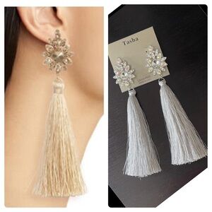 NEW TASHA Women's Crystals Silver / Gray Tassel Piercing Earrings